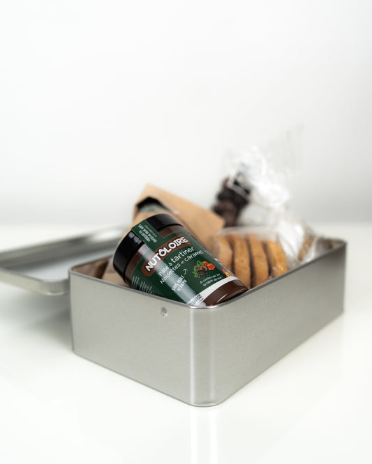 PRECOMMANDE -LE CHAUDRON  Panier garni boite métal CHOIX 1 Pâte à tartiner (Copie)